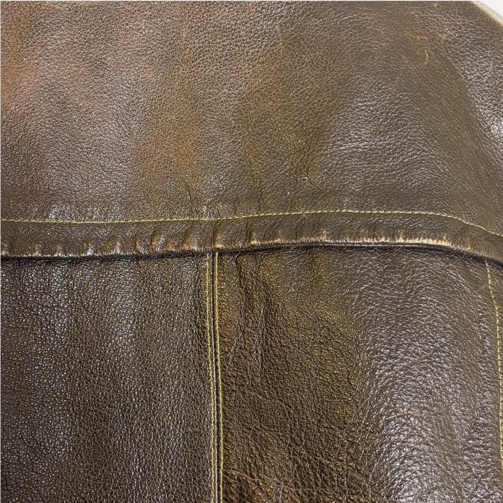 Rare Vintage 90s Brown Distressed Leather Jacket Women's M Moto Biker - Picture 12 of 15